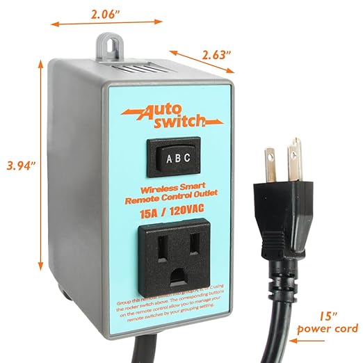 O'SKOOL Remote Control Wireless Electrical Outlet Switch, 433M Transmitter 120V Plug (Battery Included)