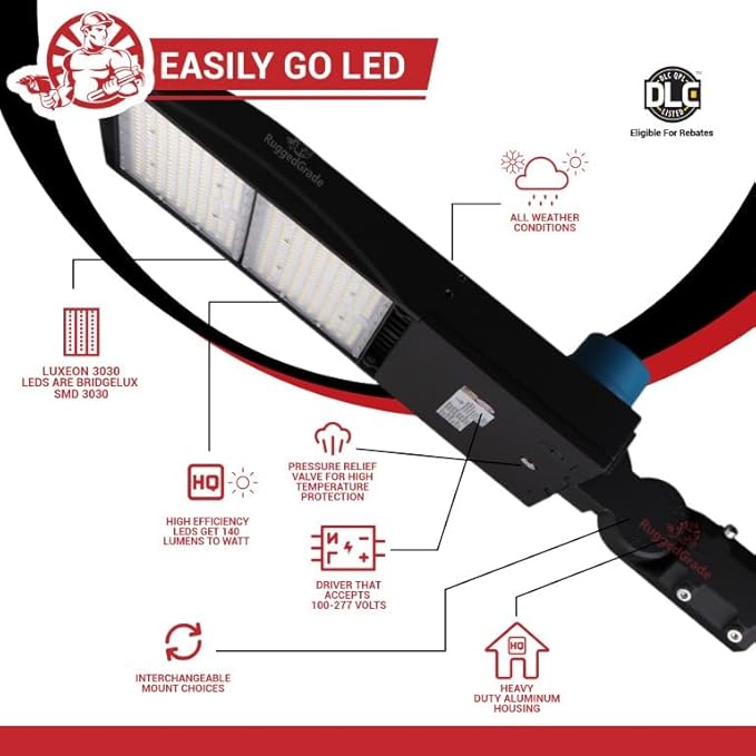 42,000 Lumen - 300 watt NextGen III LED Shoebox Lights - 3000K Warm White - with Photocell - Slip FIT Mount -10KV Surge