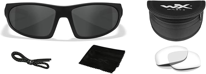 Wiley X ROMER 3 Sunglasses, Ballistic Rated ANSI Z87 Safety Glasses, UV Eye Protection for Shooting, Fishing, Biking, and Extreme Sports, Black Frames, Changeable Tinted and Clear Lenses