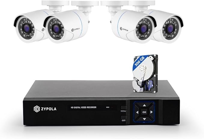 8 Channel 4 Camera Outdoor Wired CCTV System, Pre-Installed 500GB Hard Drive, Surveillance System, 1080p Full HD, 130 ft Infrared Night Vision, WDR & DNR, H.265, White Outdoor/Indoor Security Cameras