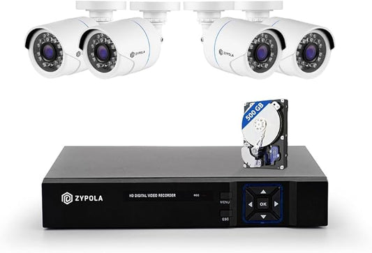 8 Channel 4 Camera Outdoor Wired CCTV System, Pre-Installed 500GB Hard Drive, Surveillance System, 1080p Full HD, 130 ft Infrared Night Vision, WDR & DNR, H.265, White Outdoor/Indoor Security Cameras