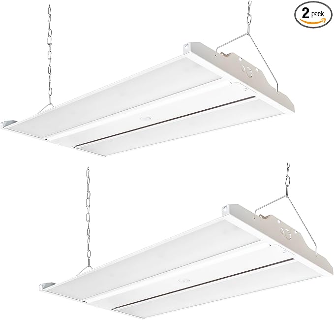 2FT LED Linear High Bay Shop Light, 210W High Bay Work Light Fixture, 28350LM, 120-277V, 5000K Daylight Linear Hanging Lighting for Garage, Warehouse and More, UL&DLC Listed - 2PK