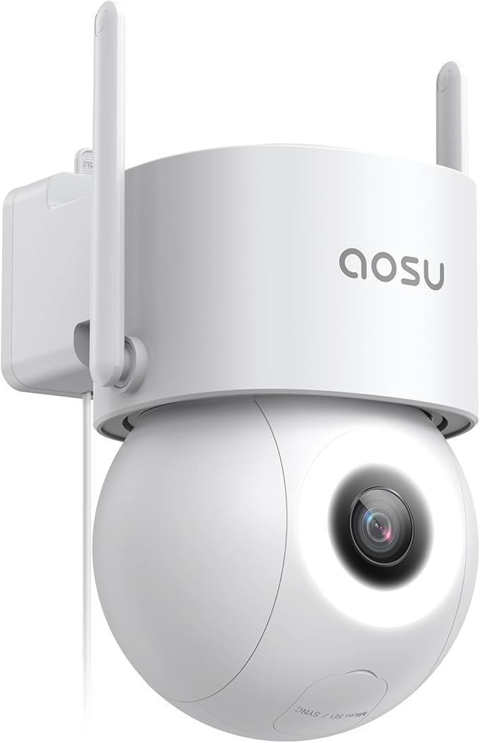 AOSU 3K Wired Security Camera Outdoor - Smart 24/7 Recording WiFi Camera for Home Security w/Sound Light Alerts, 360° View, Auto-Tracking, Camara de Seguridad para Casa (2.4Ghz WiFi Only)