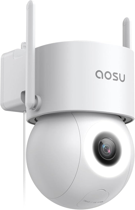 AOSU 3K Wired Security Camera Outdoor - Smart 24/7 Recording WiFi Camera for Home Security w/Sound Light Alerts, 360° View, Auto-Tracking, Camara de Seguridad para Casa (2.4Ghz WiFi Only)