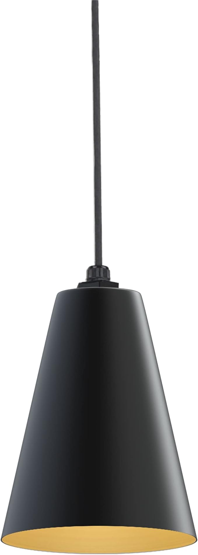 Steel Lighting Co. Laurel Pendant Light | Ceiling Mounted | 8.5 inch Cone Shade | Modern Contemporary Farmhouse Style Made in America | Black Cord | Matte Black Exterior/Brass Interior
