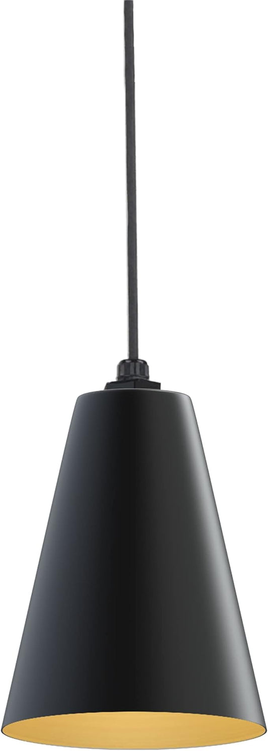 Steel Lighting Co. Laurel Pendant Light | Ceiling Mounted | 8.5 inch Cone Shade | Modern Contemporary Farmhouse Style Made in America | Black Cord | Matte Black Exterior/Brass Interior