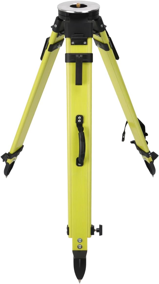 Fiberglass Surveying Tripod, Heavy Duty Green Fiberglass and Wood Tripod with Dual Clamp and Copper Center Screw for Robotic Total Stations and Theodolite (Round Head-A)