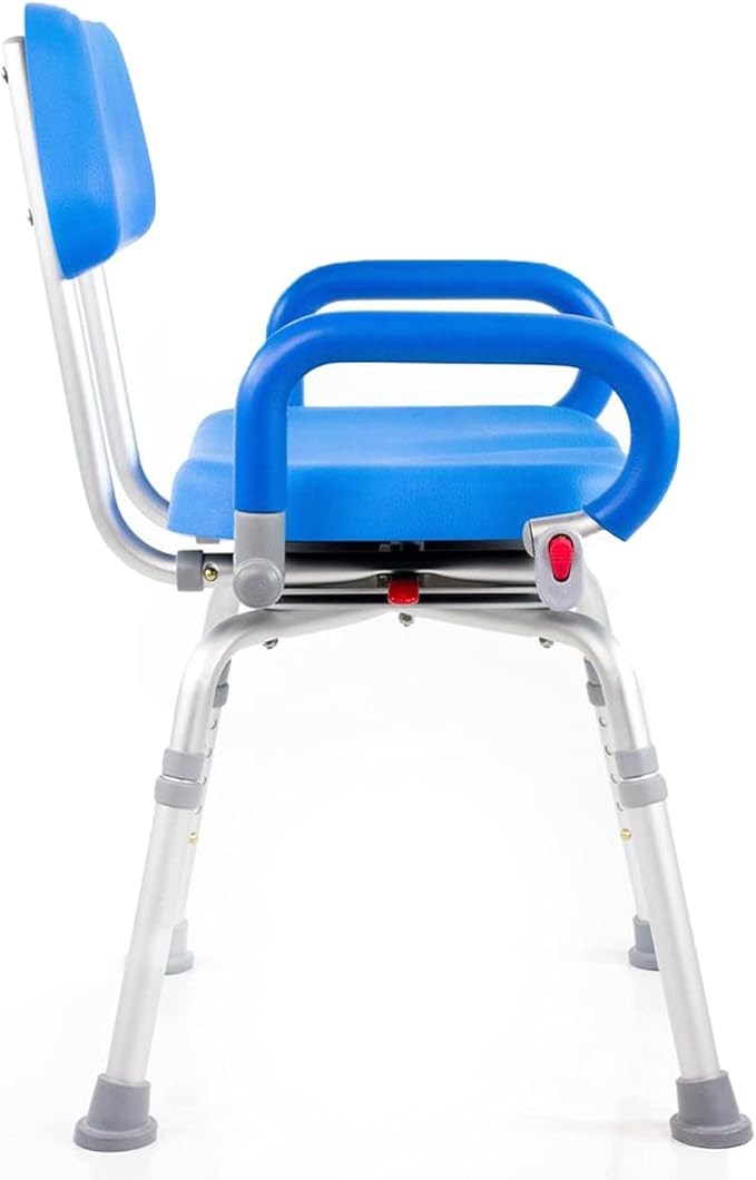 Revolution Pivoting Shower Chair for Bathtub, Adjustable Swivel Seat with Padded Back and Arms, Adjustable Space Saving Design for Tubs, Shower, for Elderly, Handicap & Seniors, Blue