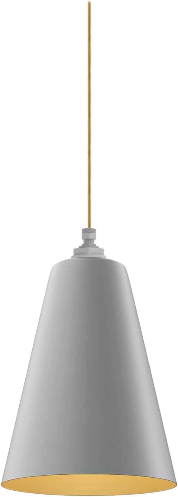 Steel Lighting Co. Laurel Pendant Light | Ceiling Mounted | 8.5 inch Cone Shade | Modern Contemporary Farmhouse Style Made in America | Gold Cloth Cord | Modern Gray Exterior/Brass Interior