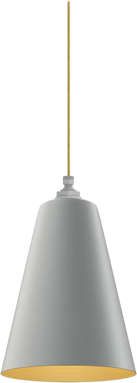 Steel Lighting Co. Laurel Pendant Light | Ceiling Mounted | 8.5 inch Cone Shade | Modern Contemporary Farmhouse Style Made in America | Gold Cloth Cord | Modern Gray Exterior/Brass Interior
