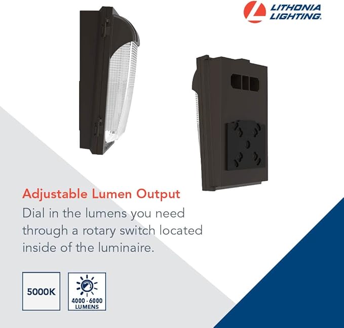 Lithonia Lighting 7.5" Mini LED Wall Pack Outdoor Light Fixture, Building Wall Light, Adjustable Lumens, 5000K Daylight, MVOLT 120-277V, IP65, Glass Lens, Bronze (TWX1 LED ALO 50K MVOLT DDBTXD)