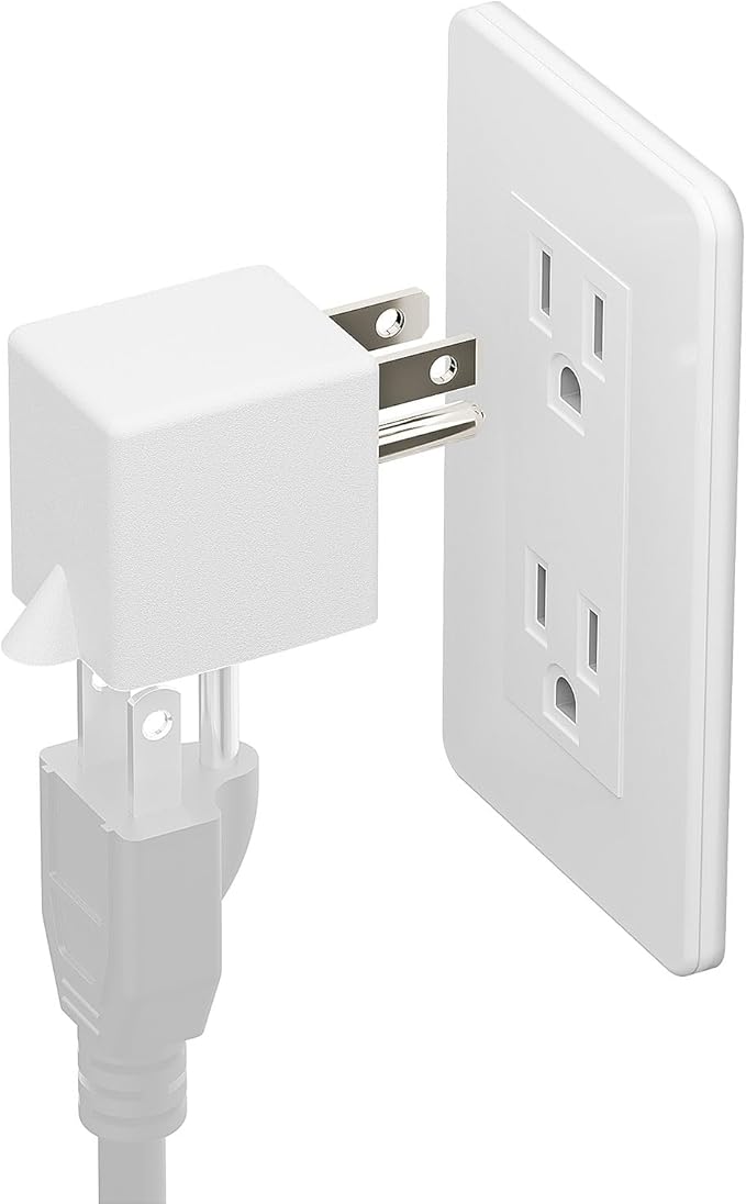 90 Degree Adapter Right Angled Downward Angled USA 3-Prong Male-Female Adapter, 5-15P to 5-15R Direction Changer, White