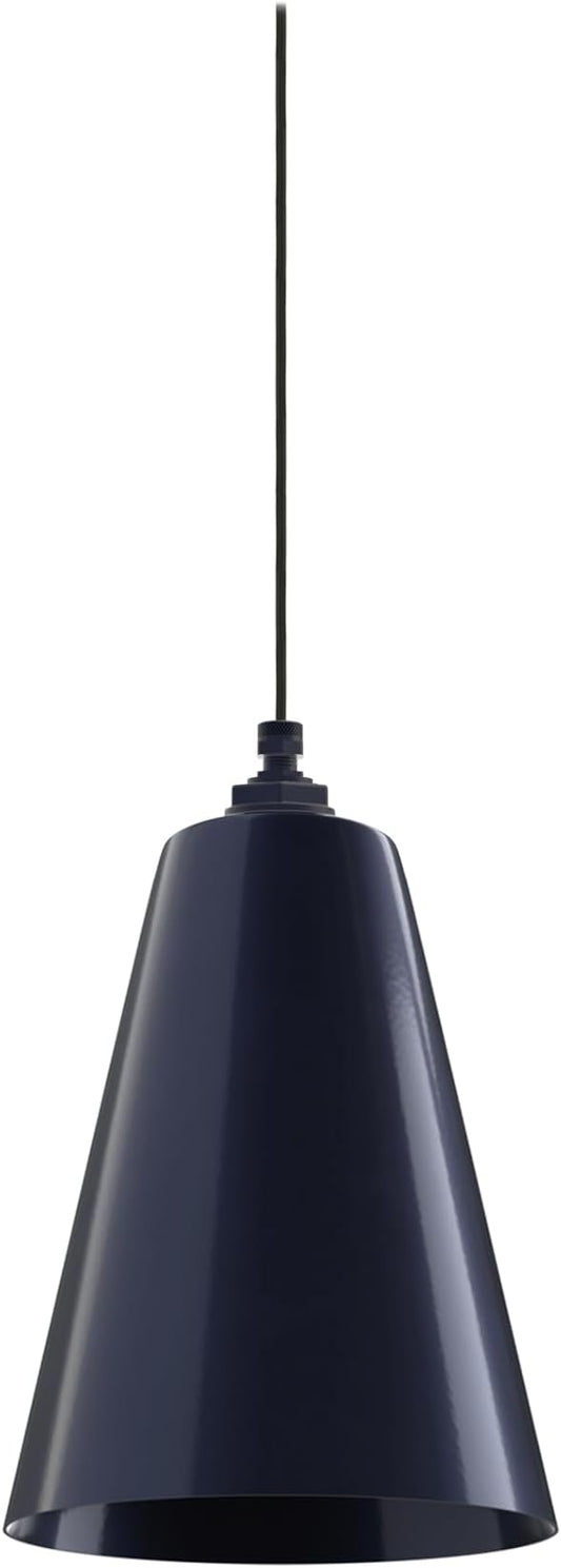 Steel Lighting Co. Laurel Pendant Light | Ceiling Mounted | 8.5 inch Cone Shade | Modern Contemporary Farmhouse Style Made in America | Black Cloth Cord | Navy Blue Exterior/Navy Blue Interior
