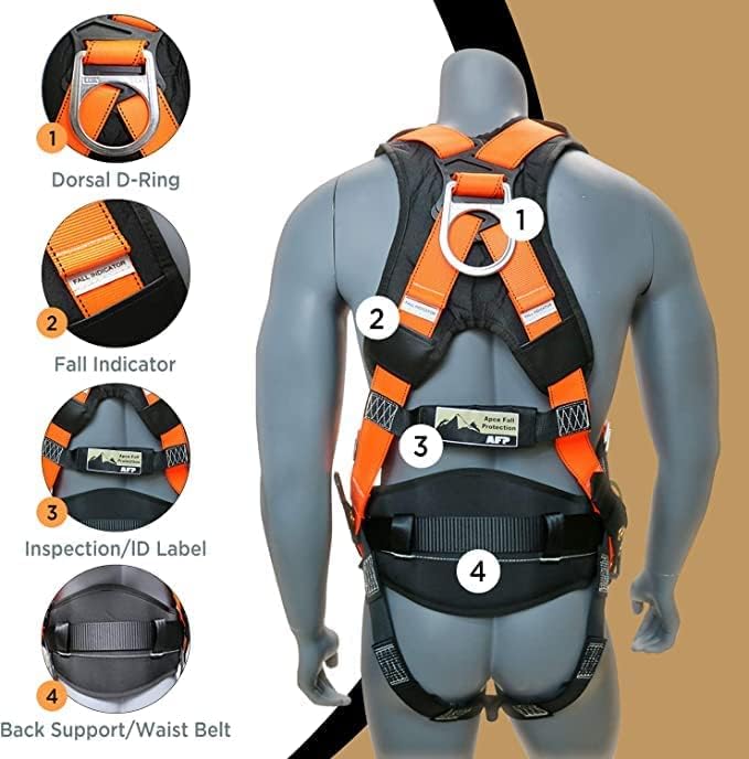 AFP Demon Fall Protection Comfortable Safety Harness (OSHA/ANSI PPE), Harness for Men Construction, Safety Harness Fall Protection Kit