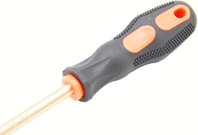 Non-Sparking 5/16 Inch (8mm) Flat Screwdriver flat head, Beryllium Bronze Non Spark, 6 Inch (150mm) Working Length, 11 inch Total Length, Spark Free Safety, non-magnetic, corrosion-resistant