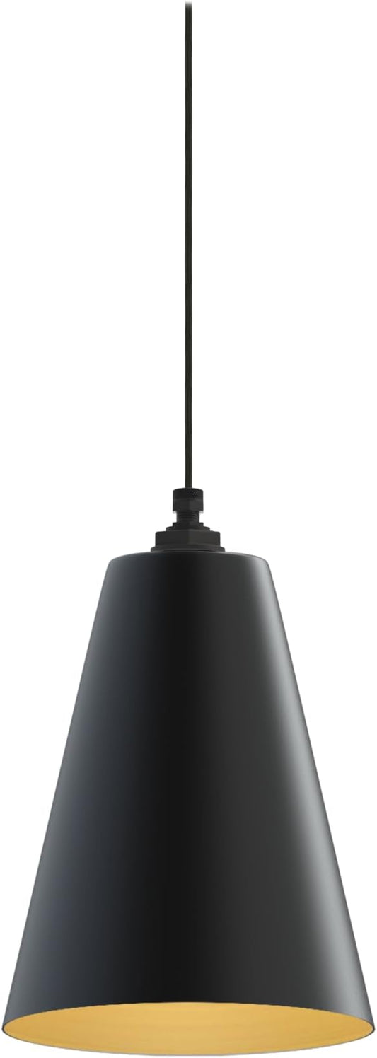 Steel Lighting Co. Laurel Pendant Light | Ceiling Mounted | 8.5 inch Cone Shade | Modern Contemporary Farmhouse Style Made in America | Black Cloth Cord | Matte Black Exterior/Brass Interior