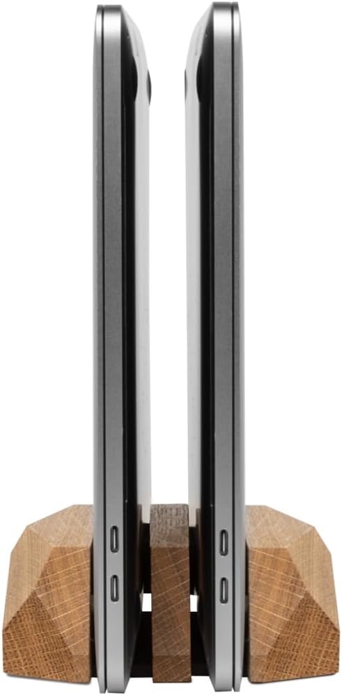 Oakywood Dual Laptop Dock, Vertical Laptop Stand Wood, Laptop Stand for Desk, Desk Organizer, Vertical Laptop Holder, Compatible with All MacBook Pro Air iPad, for 2 Device – 7,1x4,5x1,6”, Oak