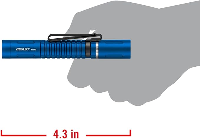 COAST XT10R 280 Lumen USB-C Rechargeable Pocket Flashlight/Penlight with TWIST FOCUS and Two-Way Clip, 3 Bite Caps included, Pocket Size for EDC, Work and Emergencies, BLUE