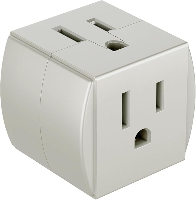 3 Outlet Wall Adapter, 90 Degree 3 Way Plug Adapter Cube Tap, 3 Prong Multi Plug Outlet, Outlet Extender for Home Office School Dorm, ETL Listed, Grey