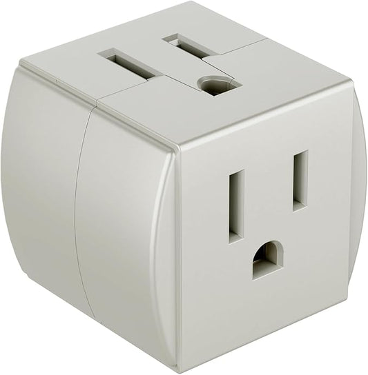 3 Outlet Wall Adapter, 90 Degree 3 Way Plug Adapter Cube Tap, 3 Prong Multi Plug Outlet, Outlet Extender for Home Office School Dorm, ETL Listed, Grey