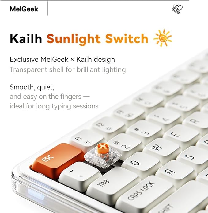 MelGeek O2 Wireless Mechanical Quiet Keyboard for Work, 75% Compact Office Keyboard, Low Profile, with Hot-Swappable and Pre-lubed Linear Switches,Bluetooth/2.4 GHz/USB-C for Mac Windows Linux