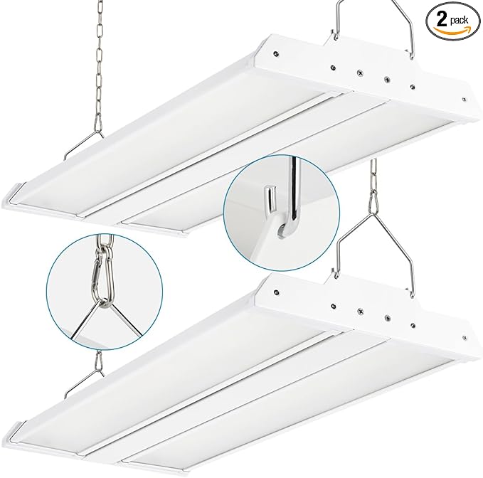 High Bay LED Shop Light 2 Pack 2FT 200W 28000LM, 4000K/5000K Selectable 100-277V, Linear High Bay Lights for Warehouse Workshop Supermarket Stadium, Power Tunable 200W/150W/100W, ETL