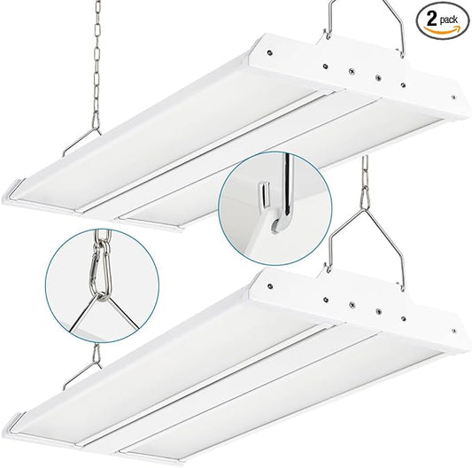 High Bay LED Shop Light 2 Pack 2FT 200W 28000LM, 4000K/5000K Selectable 100-277V, Linear High Bay Lights for Warehouse Workshop Supermarket Stadium, Power Tunable 200W/150W/100W, ETL