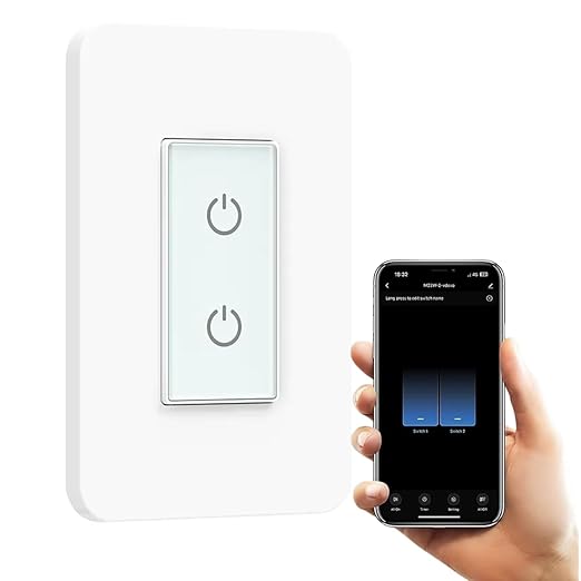 Nexete Smart Dual Light Switch - 2 in 1 Single Pole, Remote Voice Control, Smart Life App Compatible With Alexa Google Assistant, 2.4GHz Wi-Fi, Neutral Wire Required, White