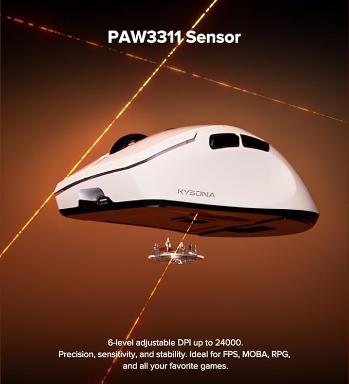 Wireless Gaming Mouse, 24000 DPI, 1K Polling Rate, Tri-Mode 2.4GHz/USB-C/Bluetooth Ergonomic Mouse， Web-Driven, 120 Hours Battery Life, Rechargeable Gaming Mice for PC/Mac/Tablet/Xbox, White