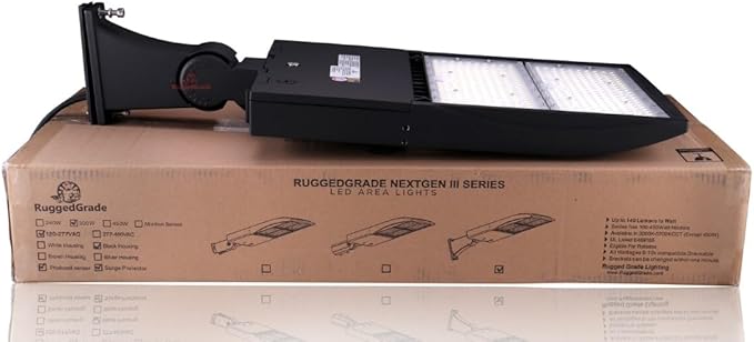 RuggedGrade High Voltage 277-480V - 42,000 Lumen - 300 watt NextGen III LED Shoebox Lights - Dimmable - NO Photocell -ARM Mount