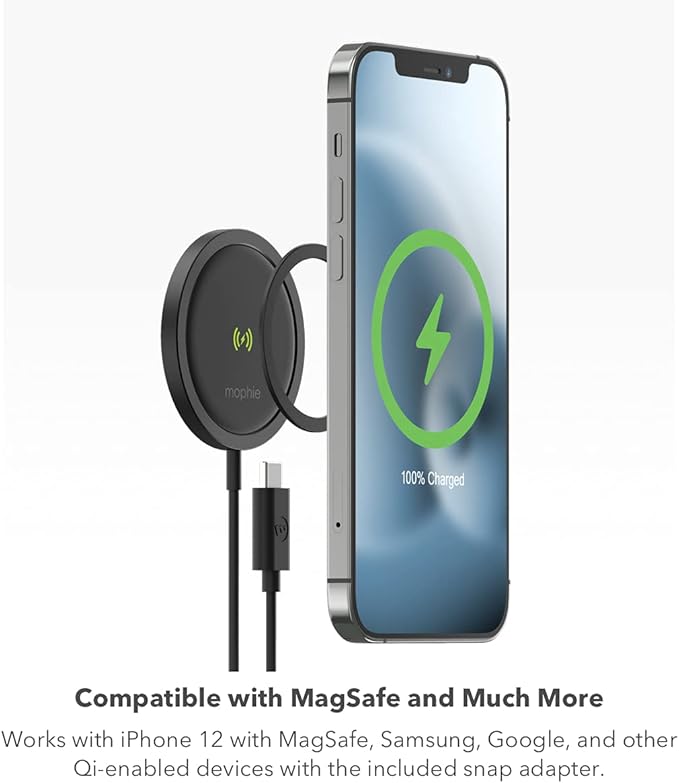 mophie snap+ Wireless Charger - 15W Wireless Charging pad for Qi-Enabled and MagSafe Compatible Devices, compatible with All new iPhones