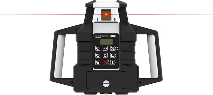 Plott PRL900HT-RK Dual Slope Rotary Laser Level, 2000ft Range, Red Beam, Bluetooth App Control, Self-Leveling 6°, 20hr Battery Life