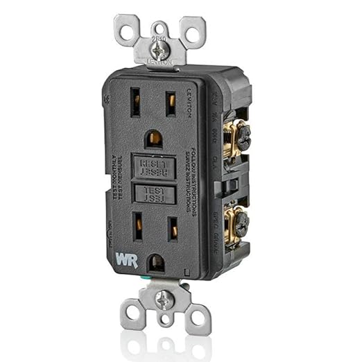 Leviton GFCI Weather-Resistant Outlet, 15 Amp, Self Test, Non Tamper-Resistant with LED Indicator Light, Outdoor Locations, GFWR1-E, Black