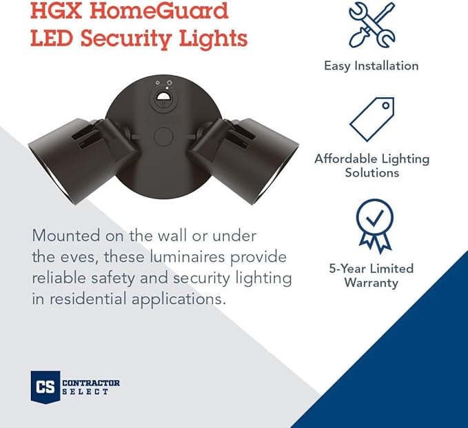 Lithonia Lighting HomeGuard 2-Light LED Outdoor Flood Lights, Outdoor LED Lights, Dusk to Dawn Sensor, Adjustable Lumens, 4000K Cool White, Round Heads, White (HGX LED 2RH ALO 40K 120 PE WH M2)