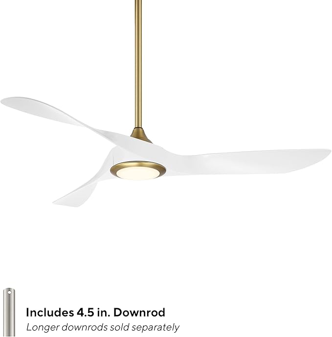 Swirl Indoor and Outdoor 3-Blade Smart Ceiling Fan 54in Soft Brass Matte White with 3000K LED Light Kit and Remote Control works with Alexa and iOS or Android WAC App