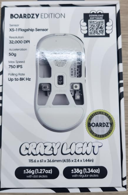 Pulsar Gaming Gears X2 Crazylight Wireless Gaming Mouse, Ultra Lightweight 1.27 oz (36g), Optical Switch, 32000 DPI, 750 IPS, XS-1 Sensor, 8k Compatible (Boardzy Edition)