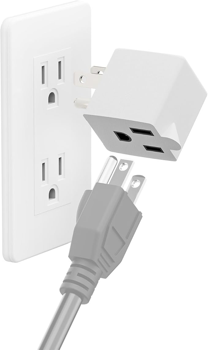 90 Degree Adaptor Left Angled Angle USA 3-Prong Male-Female Adapter,90 Degree Angled USA Male Female Power Adapter, 5-15P to 5-15R Direction Changer Space Save Adapter White PA-0170L45W