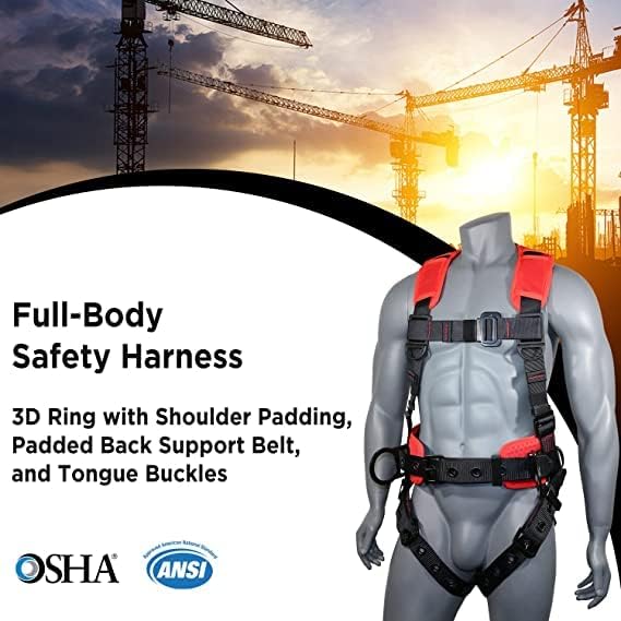 AFP Demon Fall Protection Comfortable Safety Harness (OSHA/ANSI PPE), Harness for Men Construction, Safety Harness Fall Protection Kit