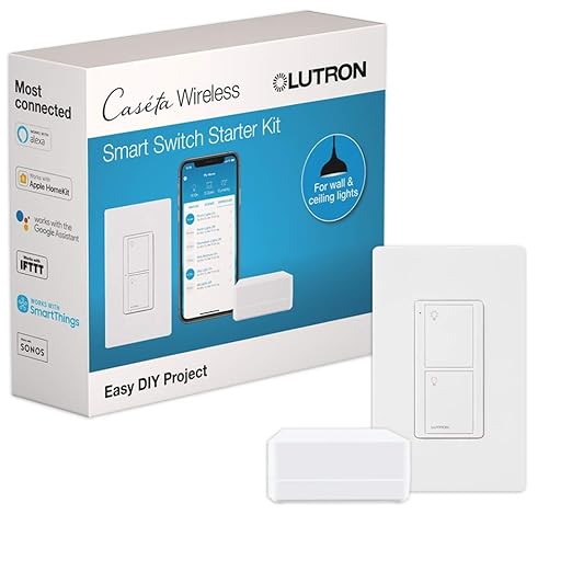 Lutron Caseta Original Smart Light Switch Kit w/ Wall Plate and Smart Hub, Compatible w/ Alexa, Apple Home, Google Home, Single-Pole/3 Way, 5 Amp, P-BDG-PKG1WS