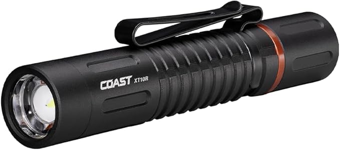 COAST XT10R 280 Lumen USB-C Rechargeable Pocket Flashlight/Penlight with TWIST FOCUS and Two-Way Clip, 3 Bite Caps included, Pocket Size for EDC, Work and Emergencies, BLACK