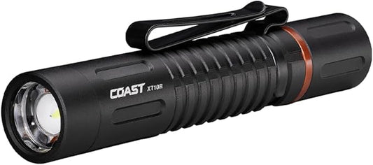 COAST XT10R 280 Lumen USB-C Rechargeable Pocket Flashlight/Penlight with TWIST FOCUS and Two-Way Clip, 3 Bite Caps included, Pocket Size for EDC, Work and Emergencies, BLACK
