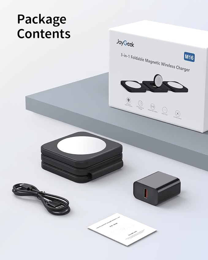 Wireless Charger Magnetic for iPhone - JoyGeek Wireless Charging Station Pad for iPhone 15 14 13 12 Pro Max Plus, for Apple Watch Ultra 9-2, AirPods