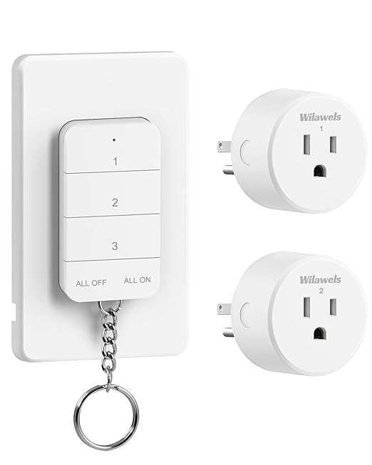 Remote Control Outlet, WILAWELS Wireless Light Switch with Magnetic Base, On Off Remote Outlet Switch for Lights, Lamps, Fan, Appliance, 100ft RF Range, 15A/1875W, One Remote for Two Plugs W09RC1206