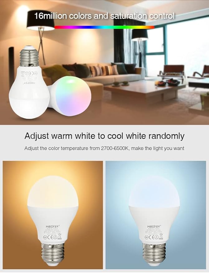 LGIDTECH FUT014 6W WiFi LED 2.4GHz Light Bulb A19 RGB+CCT Color Changing CCT Color Temperature Adjustable,AC100-240V,Memory Function,Smartphone APP Control via Gateway(Excluded)