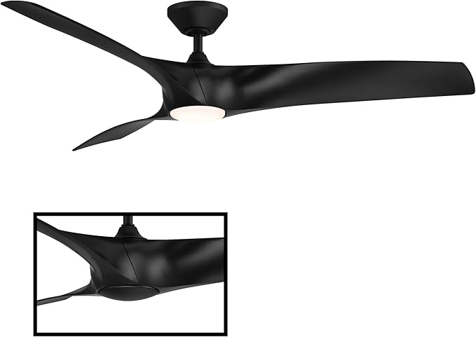 Zephyr Smart Indoor and Outdoor 3-Blade Ceiling Fan 62in Matte Black with Adjustable CCT 2700K-3000K-4000K-5000K LED Light Kit and Remote Control works with Alexa, and iOS or Android App
