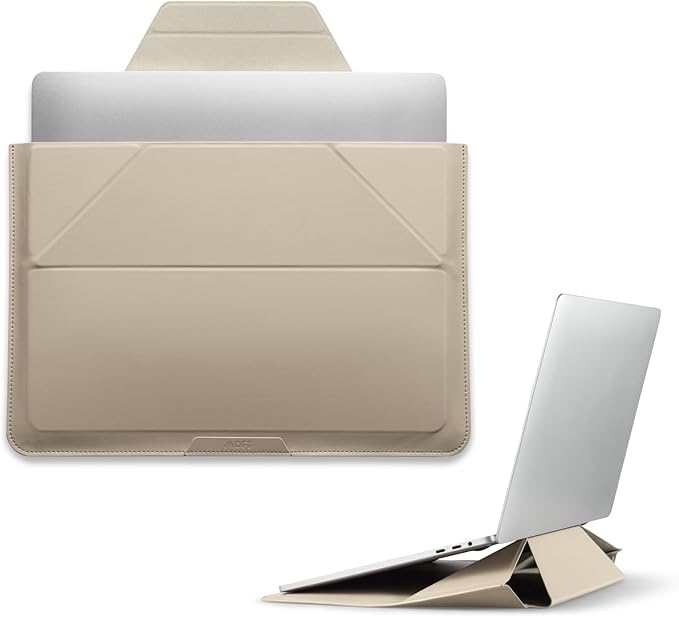 MOFT Laptop Carry Sleeve, 2-in-1 Laptop Bag & Stand for 16" MacBook Air/Pro & Dell/HP/Lenovo/Asus, Stylish Slim Computer Sleeve Bag with Expandable Storage for Computer Accessories, Beach White