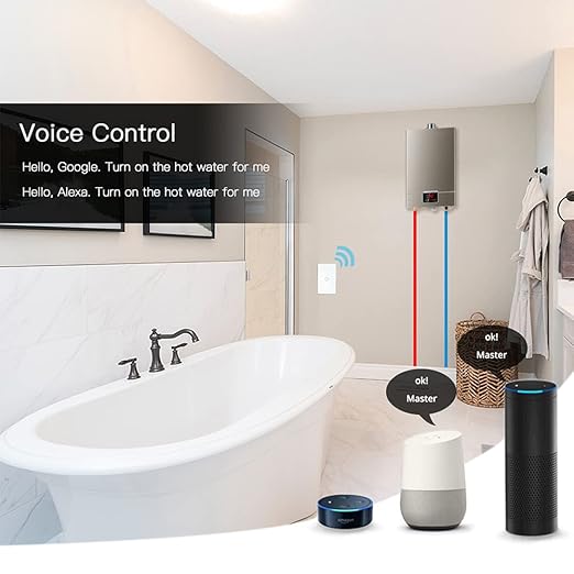 MOES Smart Water Heater Switch, 20A Water Heater Touch Switch Suitable for Bedroom, Work with Alexa, Google Assistant, 2.4GHz WiFi Glass Switch with Smart Life APP Control and Timing Function, White