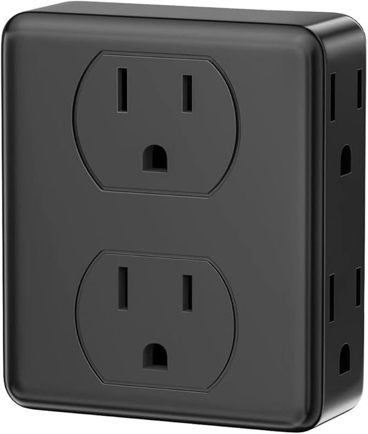 Outlet Extender, HICITY Multi Plug Outlet with 6 Electrical Outlets Adapter, 3-Prong Wall Outlet Tap for Cruise Ship Home Office Dorm, Black (1 Pack)