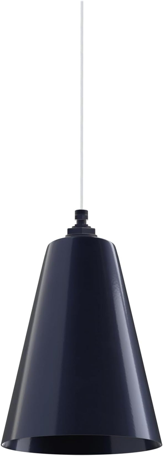 Steel Lighting Co. Laurel Pendant Light | Ceiling Mounted | 8.5 inch Cone Shade | Modern Contemporary Farmhouse Style Made in America | White Cloth Cord | Navy Blue Exterior/Navy Blue Interior