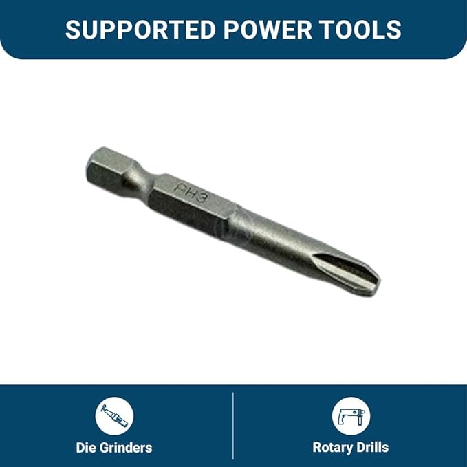 Benchmark Abrasives 1/4 Inch Hex Anti Slip Phillips Insert Screw Head Screwdriver Bits, Rotary Drill Bits for Repairing Electronics, Automotive Parts, Furniture (50 Pack) - (PH3 x 2")